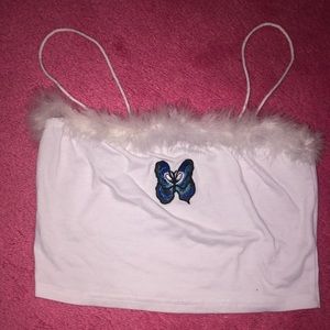 white cropped butterfly top